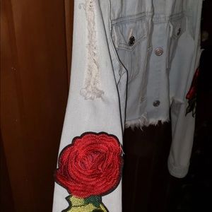 Cropped ripped denim jacket